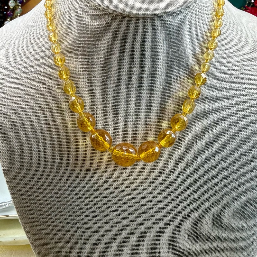Vintage Facet Yellow Glass Bead Necklace